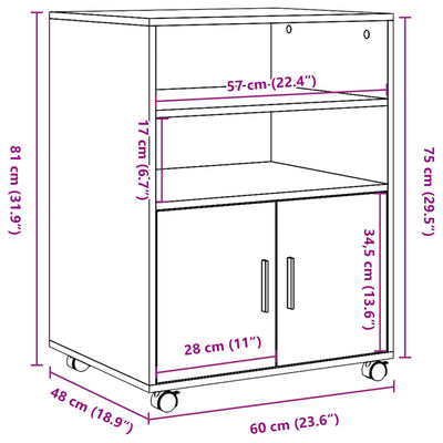 vidaXL Omarica na kolesih starinski les 60x48x81 cm inženirski les