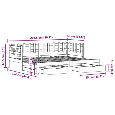 vidaXL Izvlečna dnevna postelja s predali bela 80x200cm trdna borovina