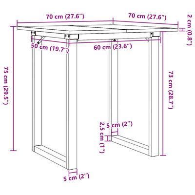 vidaXL Jedilna miza O okvir 70x70x75 cm trdna borovina lito železo