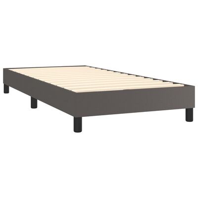 vidaXL Box spring postelja z vzmetnico siva 90x200 cm umetno usnje