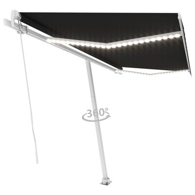 vidaXL Ročno zložljiva tenda z LED lučmi 450x300 cm antracitna