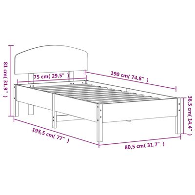 vidaXL Posteljni okvir brez vzmetnice bel 75x190 cm trdna borovina