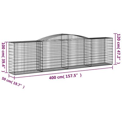 vidaXL Obokane gabion košare 3 kosi 400x50x100/120cm pocinkano železo