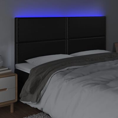 vidaXL LED posteljno vzglavje črno 200x5x118/128 cm umetno usnje