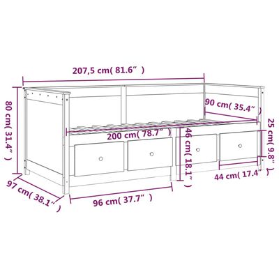 vidaXL Izvlečna postelja brez vzmetnice 90x200 cm trdna borovina