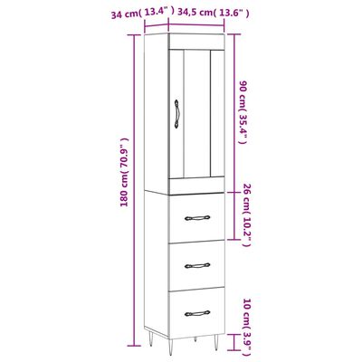 vidaXL Visoka omara betonsko siva 34,5x34x180 cm inženirski les