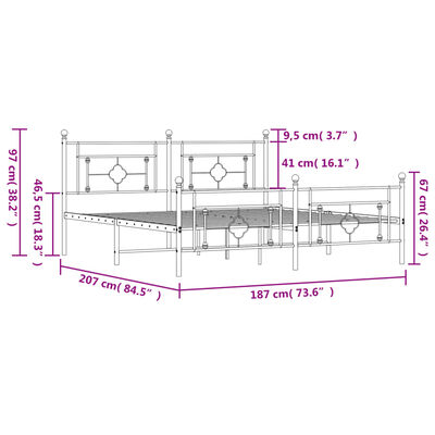 vidaXL Kovinski posteljni okvir brez vzmetnice s podnožjem 180x200 cm