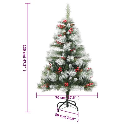 vidaXL Umetna novoletna jelka s storži in jagodami 120 cm