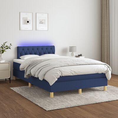 vidaXL Box spring postelja z vzmetnico LED modra 120x190 cm blago