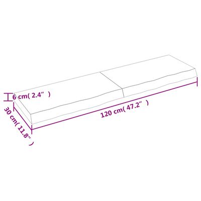 vidaXL Stenska polica 120x30x(2-6) cm neobdelana trdna hrastovina