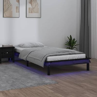 vidaXL LED posteljni okvir črn 90x190 cm trden les