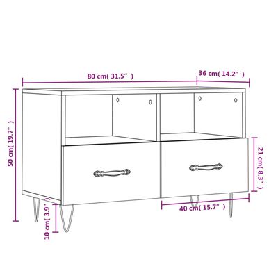 vidaXL TV omarica visok sijaj bela 80x36x50 cm inženirski les