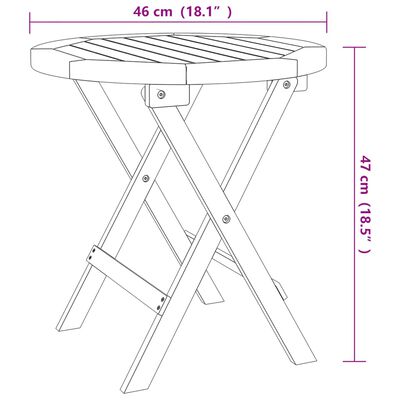 vidaXL Zložljiva vrtna miza bela Ø 46 cm trden akacijev les