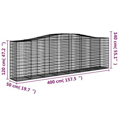 vidaXL Obokane gabion košare 2 kosa 400x50x120/140 cm pocinkano železo