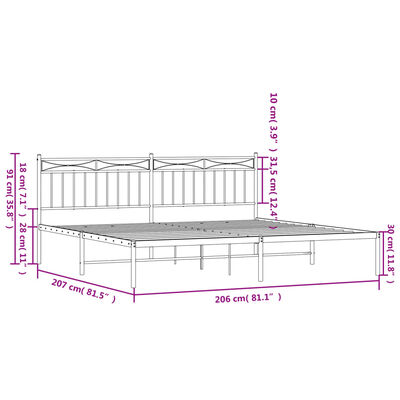 vidaXL Kovinski posteljni okvir z vzglavjem bel 200x200 cm