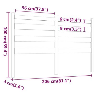 vidaXL Posteljno vzglavje belo 206x4x100 cm trdna borovina