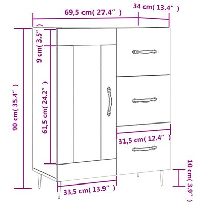 vidaXL Komoda sonoma hrast 69,5x34x90 cm inženirski les