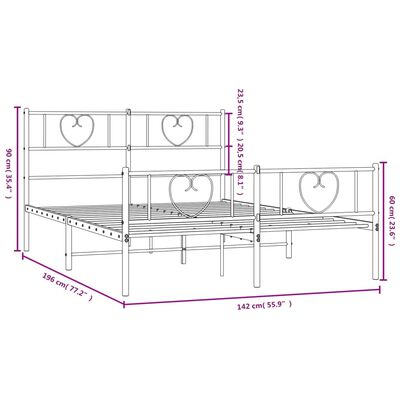 vidaXL Kovinski posteljni okvir z vzglavjem in vznožjem črn 135x190 cm