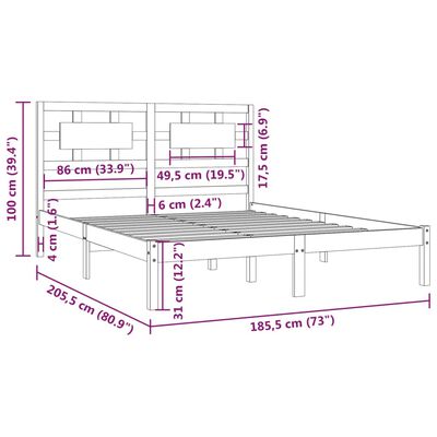 vidaXL Posteljni okvir siv iz trdne borovine 180x200 cm