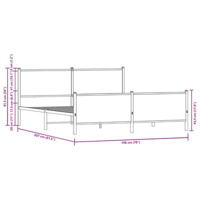 vidaXL Kovinski posteljni okvir brez vzmetnice sonoma hrast 193x203 cm