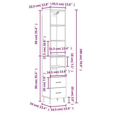 vidaXL Visoka omara siva sonoma 34,5x34x180 cm inženirski les