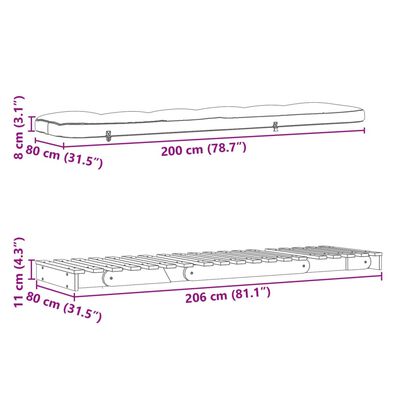 vidaXL Futon z ležiščem 80x206x11 cm trdna borovina