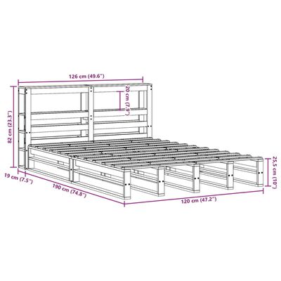 vidaXL Posteljni okvir brez vzmetnice bel 120x190 cm trdna borovina