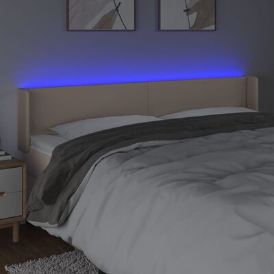 vidaXL LED posteljno vzglavje kapučino 203x16x78/88 cm umetno usnje