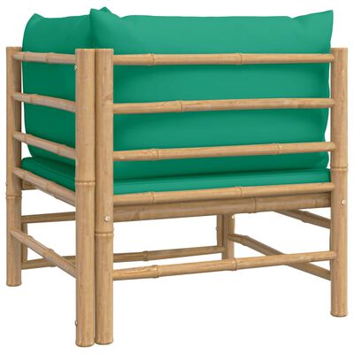 vidaXL Vrtni kotni kavč z zelenimi blazinami bambus