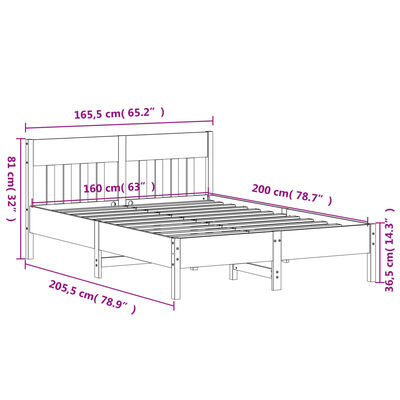 vidaXL Posteljni okvir brez vzmetnice bel 160x200 cm trdna borovina