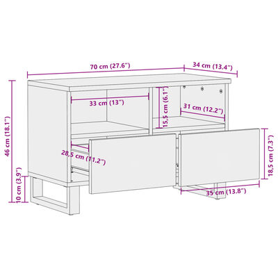 vidaXL TV omarica rjava 70x34x46 cm trden mangov les