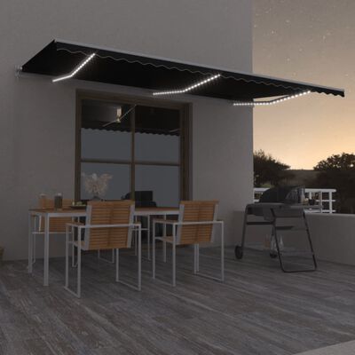 vidaXL Ročno zložljiva tenda z LED lučmi 600x350 cm antracitna