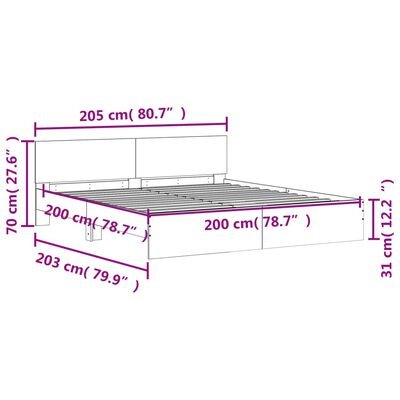 vidaXL Posteljni okvir z vzglavjem siva sonoma 200x200 cm