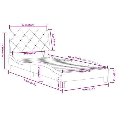 vidaXL Posteljni okvir z LED lučkami temno siv 90x190 cm žamet