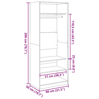 vidaXL Garderobna omara sonoma hrast 80x50x200 cm inženirski les