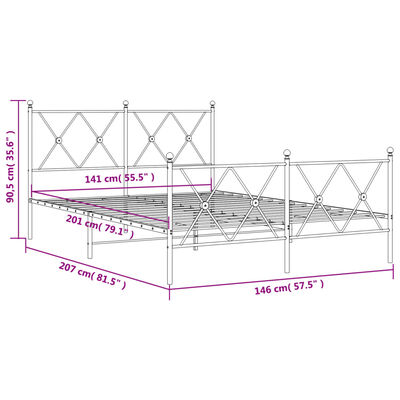 vidaXL Kovinski posteljni okvir z vzglavjem in vznožjem bel 140x200 cm