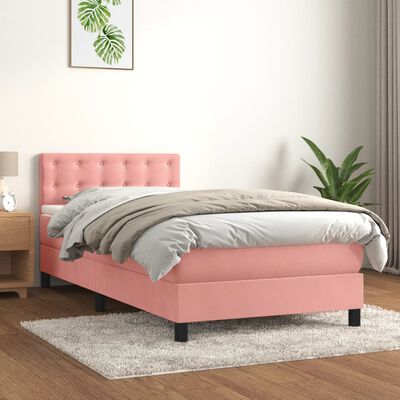 vidaXL Box spring postelja z vzmetnico roza 80x200 cm žamet