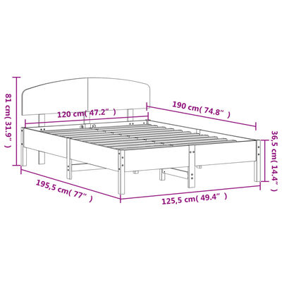 vidaXL Posteljni okvir brez vzmetnice bel 120x190 cm trdna borovina