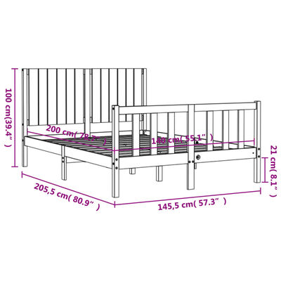 vidaXL Posteljni okvir z vzglavjem 140x200 cm trden les