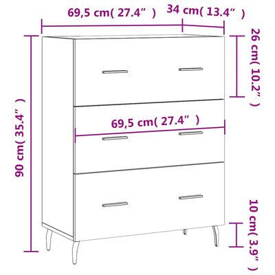 vidaXL Komoda betonsko siva 69,5x34x90 cm inženirski les