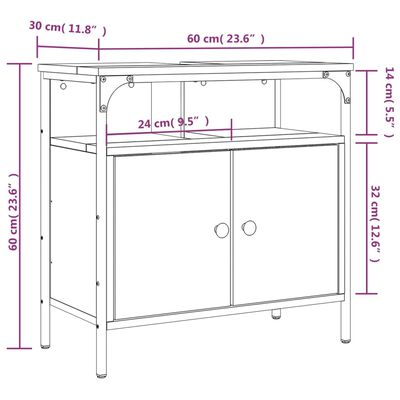 vidaXL Omarica za umivalnik dimljeni hrast 60x30x60 cm inženirski les