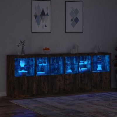 vidaXL Komoda z LED lučkami dimljen hrast 283x37x100 cm