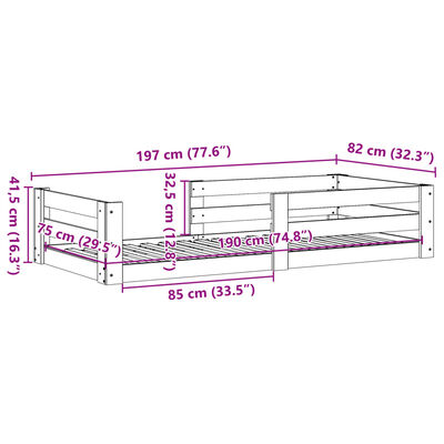 vidaXL Posteljni okvir brez vzmetnice bel 75x190 cm trdna borovina