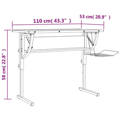 vidaXL Delovna miza bela in siva 110x53x(58-87) cm inžen. les in jeklo