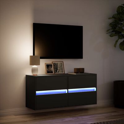 vidaXL Stenska TV omarica z LED lučkami črna 100x31x45 cm