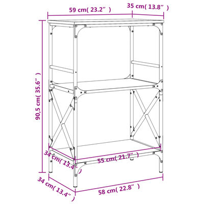 vidaXL Knjižna omara 3-nadstropna rjavi hrast 59x35x90,5 cm inž. les