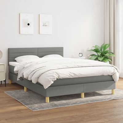 vidaXL Box spring postelja z vzmetnico temno siva 140x200 cm blago