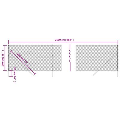 vidaXL Mrežna ograja srebrna 1,4x25 m