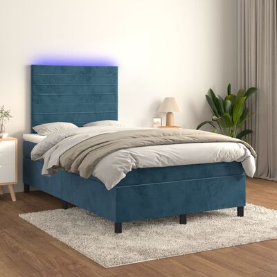 vidaXL Box spring postelja z vzmetnico LED temno modra 120x200cm žamet