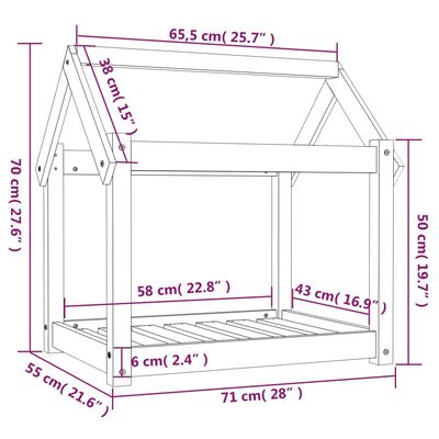 vidaXL Pasja postelja črn 71x55x70 cm trdna borovina